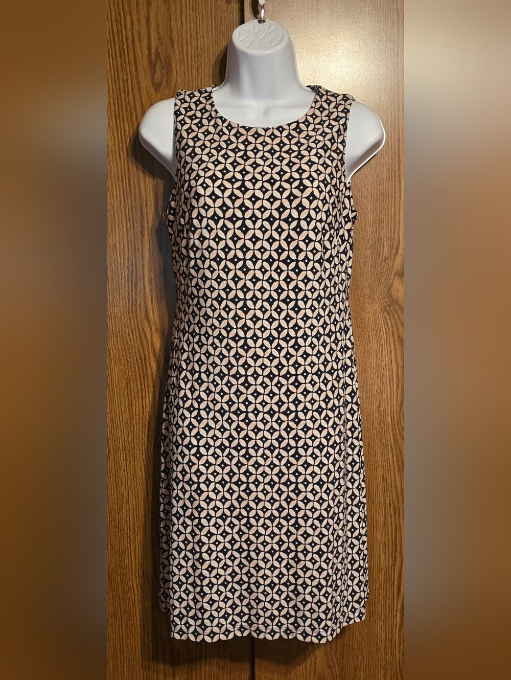 Tommy Hilfiger Black & Cream Sleeveless Geometric Shift Dress